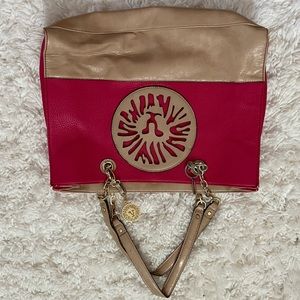 pink and tan purse